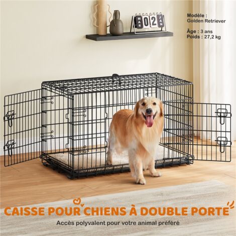 Yaheetech – Cage pour chien pliable en métal 106x66x74,5 cm – 2 portes verrouillables – Plateau amovible – Pour intérieur et extérieur