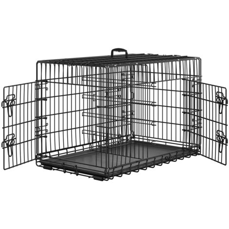 Yaheetech Cage pour Chien Pliable Caisse de Transport pour Chien en métal Niche pour Chien Exterieur Interieur 2 Portes Verrouillables et Plateau Amovible Cage de Chiot 90.5x57 x62.5cm