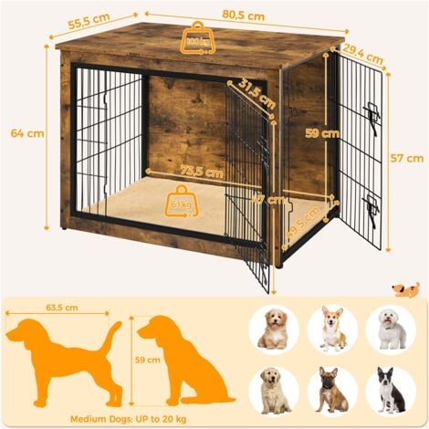 Yaheetech Cage pour Chien Intérieur Cage pour Animaux Maison pour Chien Niche en Bois pour Animaux de Compagnie 80.5×55.5×64 cm