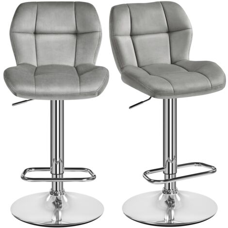 Yaheetech – Lot de 2 tabourets de bar réglables en hauteur – Velours doux – Pivotant 360° – Charge 136 kg – Hauteur d'assise 62,5-84,5 cm – Gris clair (1/5)