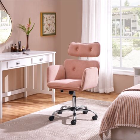 Fauteuil Bureau Velours Yaheetech - Dossier Capi Tonné Pivotant - Assise Réglable Hauteur - Crème