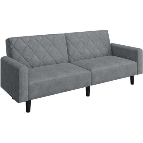 Yaheetech – Canapé-lit convertible 3 places en velours gris – Dossier réglable – Capacité 302 kg – Design matelassé – Dimensions 159x94 cm (1/5)