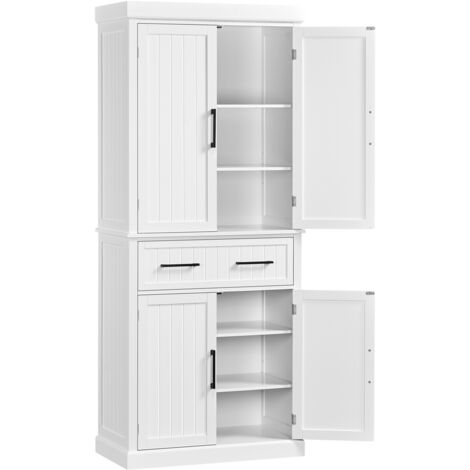 Yaheetech – Buffet haut cuisine avec 6 étagères réglables et 2 tiroirs – Armoire de rangement blanche 76,5 x 40,5 x 183 cm – Meuble élégant pour salon, cuisine, bureau
