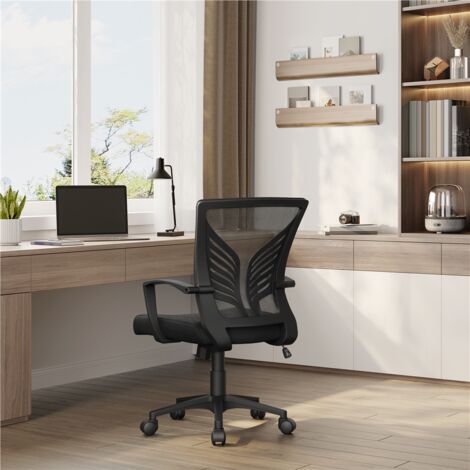 Yaheetech Chaise Bureau Ergonomique en Maille Respirante Fauteuil d'Ordinateur Inclinable avec Support Lombaire à roulettes Pivotante Siège Bureau en Hauteur Réglable Capacité 136 kg Noir