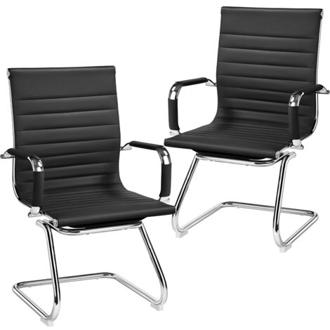 Yaheetech – Lot de 2 chaises visiteur en similicuir noir – Accoudoirs amovibles – Dossier mi-hauteur – Confort optimal pour salle d'attente et bureau (1/5)