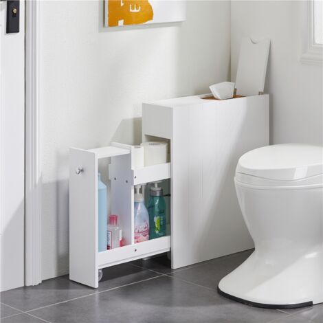 VASAGLE Meuble haut pour salle de bain, meuble de rangement sur pieds, colonne étroite, avec 2 tiroirs et 3 compartiments ouverts, 30 x 30 x 141,5 cm