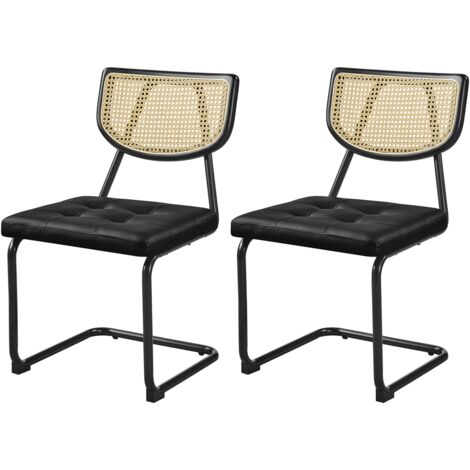 Yaheetech – Lot de 2 chaises de salle à manger modernes – Dossier en rotin tissé – Assise capitonnée – Pied en métal noir – Dimensions 48,5x61x82cm