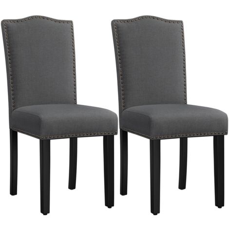 Yaheetech Lot de 2 Chaise de Salle à Manger avec Haut Dossier Design Boutons Bronzés Chaises de Cuisine en Tissu Chaises de Chambre Pieds en Bois Chaise de Salon 43 × 58,5 × 97 cm Gris Foncé (1/5)