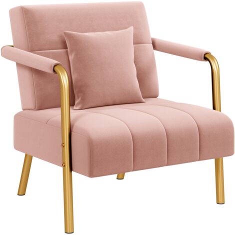 Yaheetech – Canapé 1 place en velours rose avec accoudoirs arrondis – Coussin carré – Cadre en métal doré – Dimensions 75,5x72,5x76cm