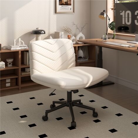 Yaheetech – Chaise de bureau sans accoudoirs – Tissu lin beige – Assise large pivotante réglable en hauteur – Pour bureau et chambre