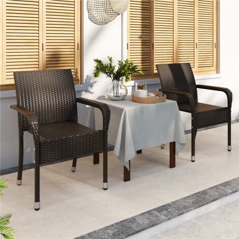 Lot De 2 Fauteuils De Jardin Odessa - Métal Noir + Cordage Polyrotin Clair, Assise Textilène Confortable, Design Moderne Pour Terrasse & Balcon