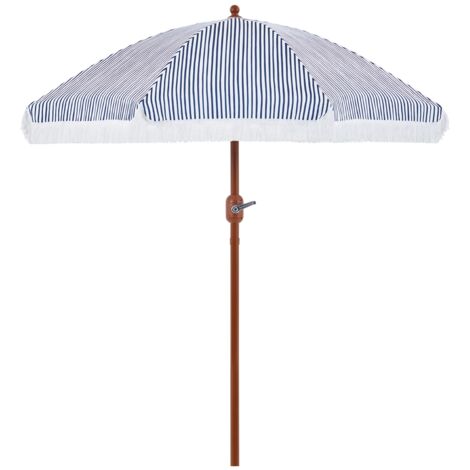 Yaheetech Parasol de Jardin à Franges 230cm x Ø 215cm, Parasol d'extérieur Inclinable, Protection UV, Imperméable, avec 8 Baleines,Manivelle, Housse de protection Bleu et Blanc
