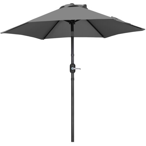 Yaheetech Parasol de Jardin Démontable Inclinable, Protection UV, avec Manivelle, 6 Baleines, pour Extérieur Terrasse Patio Plage Piscine Balcon, Gris