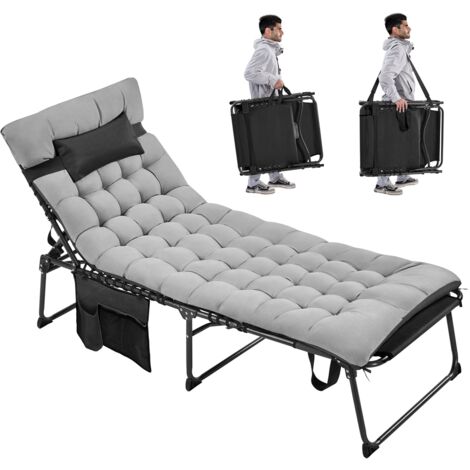 Yaheetech Transat Jardin Exterieur Inclinable à 5 Positions avec Matelas Bains de Soleil Pliable Multifonctionnel avec Appuie-tête, Poche pour Lecture Bronzer Le Dos Piscine Plage Patio Terrasse Noir