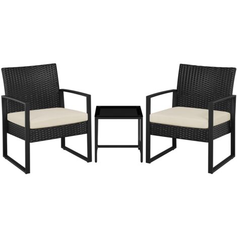 Yaheetech Salon de Jardin 2 Fauteuils et 1 Table Basse pour Salon/Bar/Bureau en Résine Tressée Poly Rotin Exterieur Interieur Noir/Beige