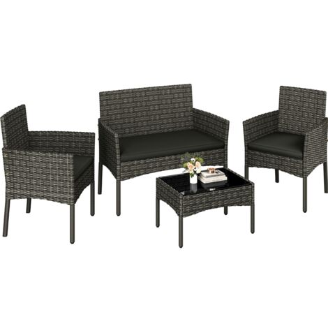 Yaheetech 4 Pièces Salon de Jardin Exterieur en Polyrotin, Mobilier de Jardin avec Coussins d'Assise, Canapé 2 Places, 2 Fauteuils et 1 Table, Meubles Ensemble pour Extérieur Balcon Terrasse Gris