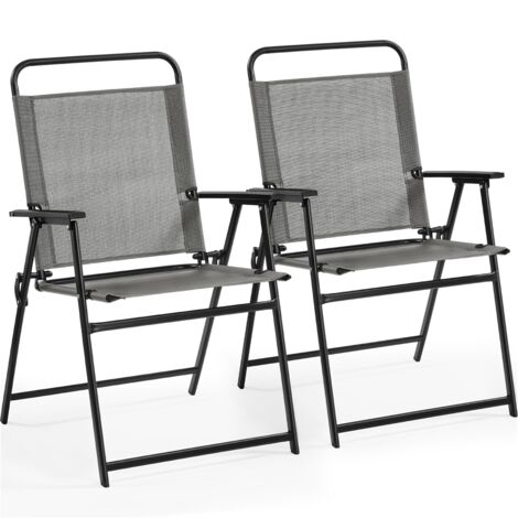 Yaheetech Lot de 2 Chaise de Jardin Extérieur Chaises Pliantes avec Dossier Haut et accoudoirs Chaises de terrasse Camping Portable Gris