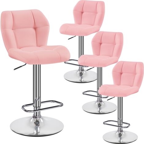 Yaheetech Lot de 4 Tabourets de Bar Réglables en Hauteur Modernes,Chaises de Bar en Similicuir et Métal,Tabouret Haut Capacité de Charge Maximale 136 kg,44 × 50,5 × 89 cm Rose