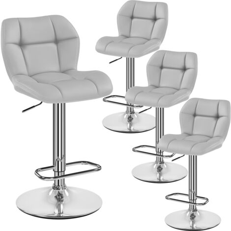 Yaheetech – Lot de 4 tabourets de bar réglables en hauteur – Similicuir et métal – Hauteur d'assise 62,5-84,5 cm – Capacité 136 kg – Gris clair