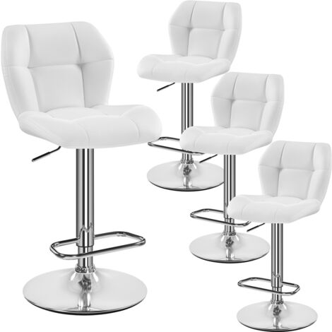 Yaheetech – Lot de 4 tabourets de bar réglables en hauteur – Similicuir et métal – Hauteur d'assise 62,5-84,5 cm – Capacité 136 kg – Design capitonné blanc