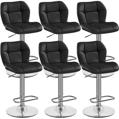 Yaheetech – Lot de 6 tabourets de bar réglables en hauteur – Similicuir et métal – Hauteur d'assise 62,5-84,5 cm – Capacité 136 kg – Noir