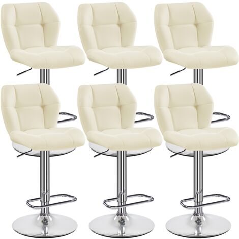 Yaheetech Lot de 6 Tabourets de Bar Réglables en Hauteur Modernes,Chaises de Bar en Similicuir et Métal,Tabouret Haut Capacité de Charge Maximale 136 kg,44 × 50,5 × 89 cm Beige