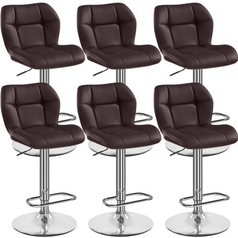 Yaheetech Lot de 6 Tabourets de Bar Réglables en Hauteur Modernes,Chaises de Bar en Similicuir et Métal,Tabouret Haut Capacité de Charge Maximale 136 kg,44 × 50,5 × 89 cm Marron