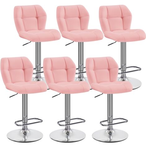 Yaheetech Lot de 6 Tabourets de Bar Réglables en Hauteur Modernes,Chaises de Bar en Similicuir et Métal,Tabouret Haut Capacité de Charge Maximale 136 kg,44 × 50,5 × 89 cm Rose