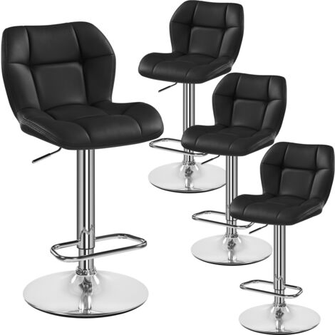 Yaheetech – Lot de 4 tabourets de bar réglables en hauteur – Similicuir et métal – Hauteur d'assise 62,5-84,5 cm – Capacité 136 kg – Noir