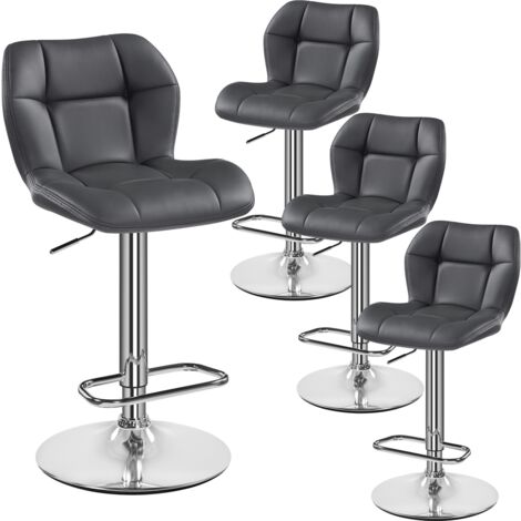 Yaheetech – Lot de 4 tabourets de bar réglables en hauteur – Similicuir et métal – Hauteur d'assise 62,5-84,5 cm – Capacité 136 kg – Gris