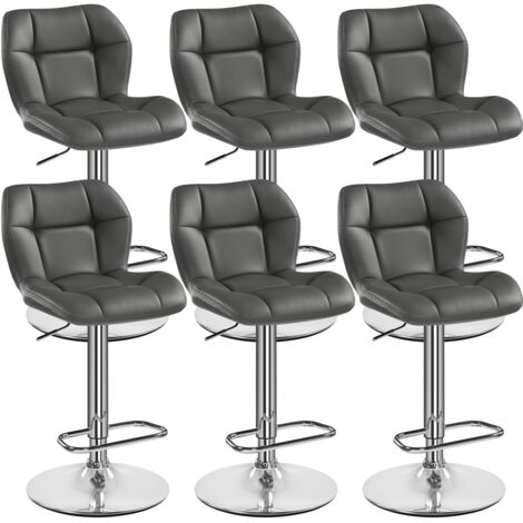 Yaheetech – Lot de 6 tabourets de bar réglables en hauteur – Similicuir et métal – Hauteur d'assise 62,5-84,5 cm – Capacité de charge 136 kg – Design capitonné gris