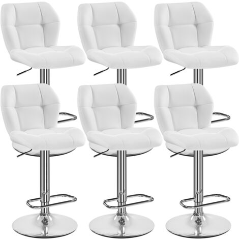 Yaheetech – Lot de 6 tabourets de bar réglables en hauteur – Similicuir et métal – Capacité de charge 136 kg – Hauteur d'assise 62,5-84,5 cm – Blanc