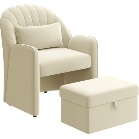 Yaheetech – Fauteuil relax en velours avec repose-pieds et rangement – Dossier semi-arrondi – Confort optimal pour salon et chambre – Beige (1/5)