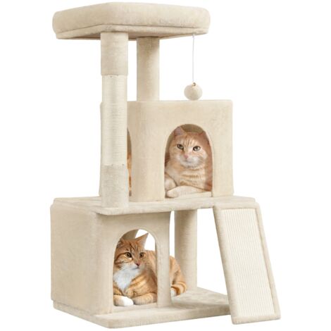 Yaheetech Arbre à Chat Tour avec Griffoir Poteaux en Sisal Centre d'activités 2 Niches 1 Boule 1 Platforme 60 × 45 × 106 cm Beige (1/5)