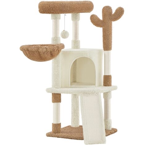 Yaheetech – Arbre à chat cactus 106,5 cm – Tissu moppy – Poteaux en sisal – Niche et perchoir – Griffoirs inclus – Beige et marron