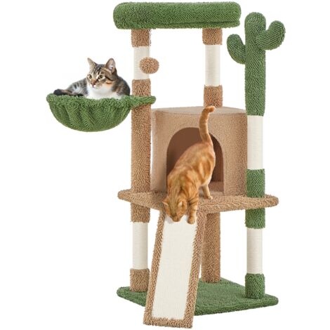 Yaheetech – Arbre à chat cactus 106,5 cm – Tissu moppy, poteaux en sisal – Niche 30 cm Ø, perchoir 45 cm L – 8,7 kg, 5 kg max charge