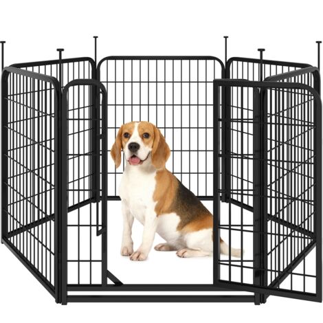 Yaheetech – Parc pour chien 6 panneaux 65 x 80 cm – Enclos métal modulable avec porte – Piquets de fixation inclus – Pour chiots et rongeurs