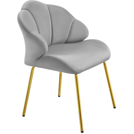 Yaheetech – Fauteuil coquillage en velours gris clair – Dossier capitonné – Hauteur d'assise 48 cm – Pieds en métal plaqué or – Confort optimal