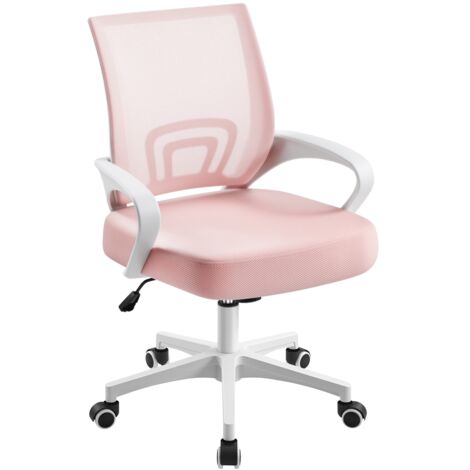 Yaheetech – Chaise de bureau ergonomique rose – Hauteur réglable 46-55,5 cm – Dossier en mesh aéré – Accoudoirs incurvés – Capacité 136 kg