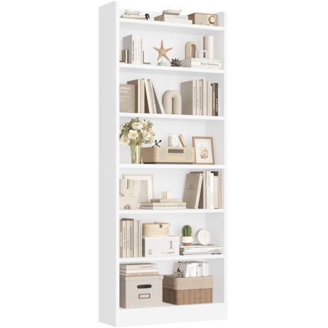 Yaheetech – Bibliothèque étagère blanche réglable 3 hauteurs – Rangement vertical 60x24x180,5 cm – Structure stable en MDF – Idéale pour petits espaces