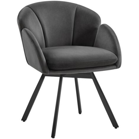 Yaheetech – Fauteuil relax en velours gris foncé – Design fleur pivotant 360° – Coussin mousse haute densité – Pieds métalliques stables