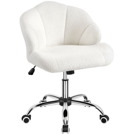 Yaheetech Chaise de Bureau Ergonomique Fauteuil Coquillage avec Dossier Réglable en Hauteur Chaise Pivotante Fauteuil Maquillage pour Bureau Salon Chambre Charge 136kg Neige/Tissu Bouclé