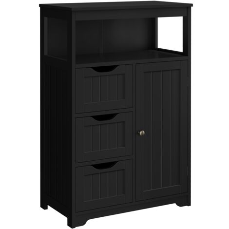 Yaheetech – Meuble de salle de bain noir avec 3 tiroirs – Étagère réglable 3 niveaux – Dimensions 55,5 × 29,5 × 86,5 cm – Rangement multifonction