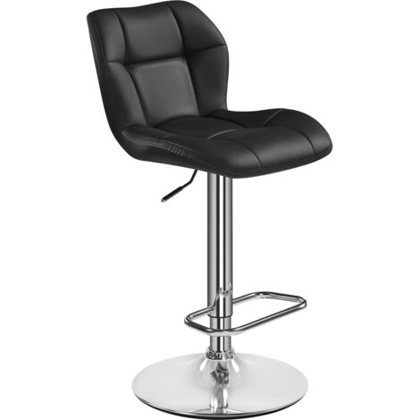 Yaheetech – Tabouret de bar réglable en hauteur – Similicuir noir capitonné – Hauteur d'assise 62,5-84,5 cm – Charge maximale 136 kg – Pivotant 360°