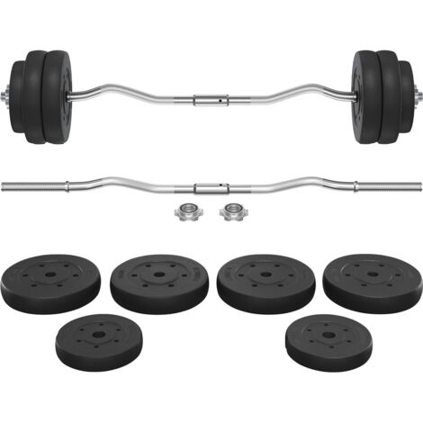 Yaheetech – Ensemble d'haltères 30kg avec barre de curl – Plaques de 2,5kg et 5kg – Poignée ergonomique antidérapante – Pour entraînement musculaire à domicile