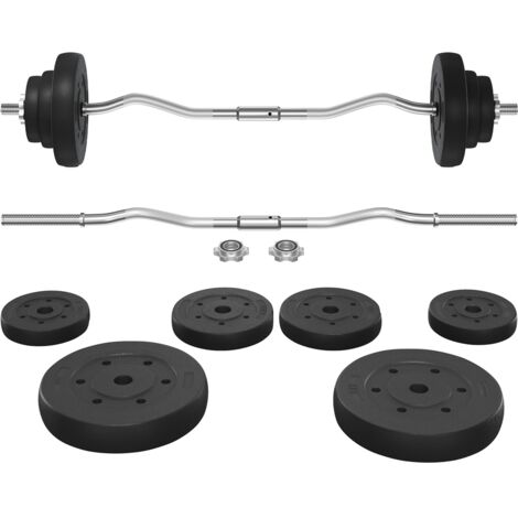 Yaheetech – Ensemble d'haltères 20kg – Barre de curl 120cm avec plaques 1/1,5/5kg – Poignée antidérapante – Pour entraînement musculaire à domicile