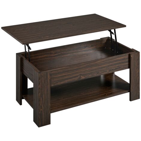 Yaheetech – Table basse relevable 120x59x49,5 cm – Compartiment caché et étagère – MDF robuste – Mécanisme de levage à gaz – Pour salon et chambre