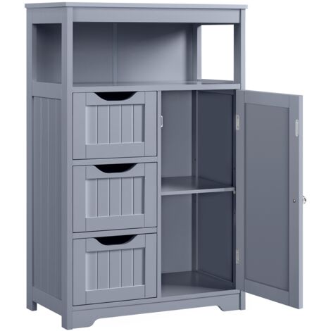 Yaheetech – Meuble de salle de bain avec 3 tiroirs et étagère réglable – Dimensions 55,5 × 29,5 × 86,5 cm – MDF certifié FSC – Couleur gris