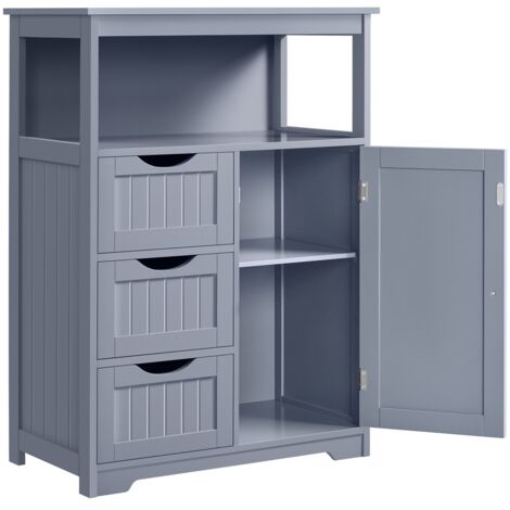 Yaheetech – Meuble de salle de bain avec tiroir et étagère réglable – 66 cm L × 35 cm l × 90 cm H – MDF gris – Rangement optimisé pour serviettes et produits