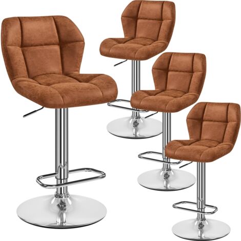 Yaheetech Lot de 4 Tabourets de Bar Réglables en Hauteur Modernes,Chaises de Bar en Similicuir et Métal,Tabouret Haut Capacité de Charge Maximale 136 kg,44 × 50,5 × 89 cm Marron Rétro